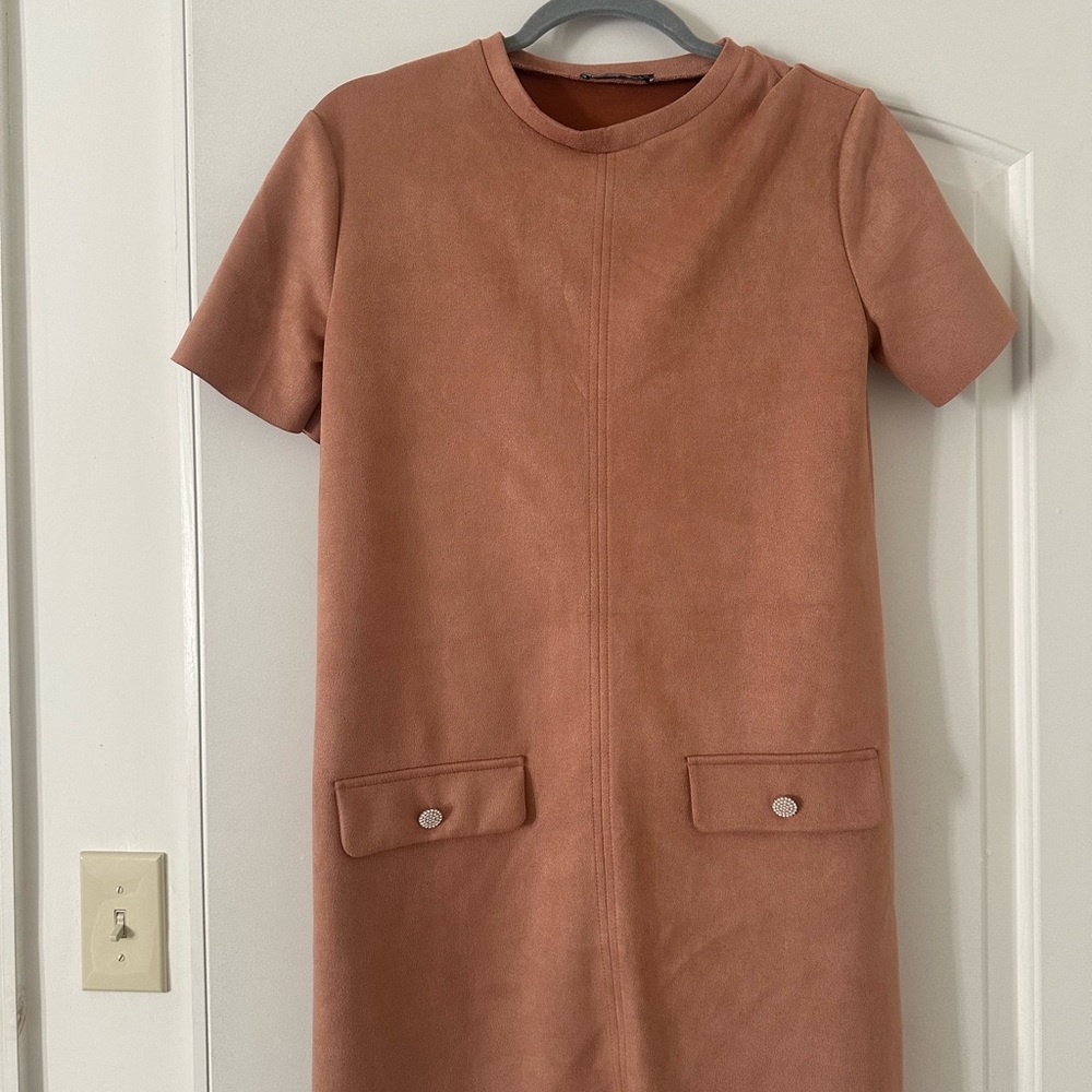 Zara Tan Short Sleeve Mini Dress